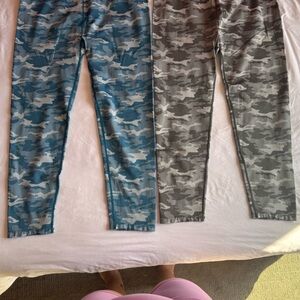 Women’s Reebok Camouflage Leggings & Sports Bras - Blue and Gray